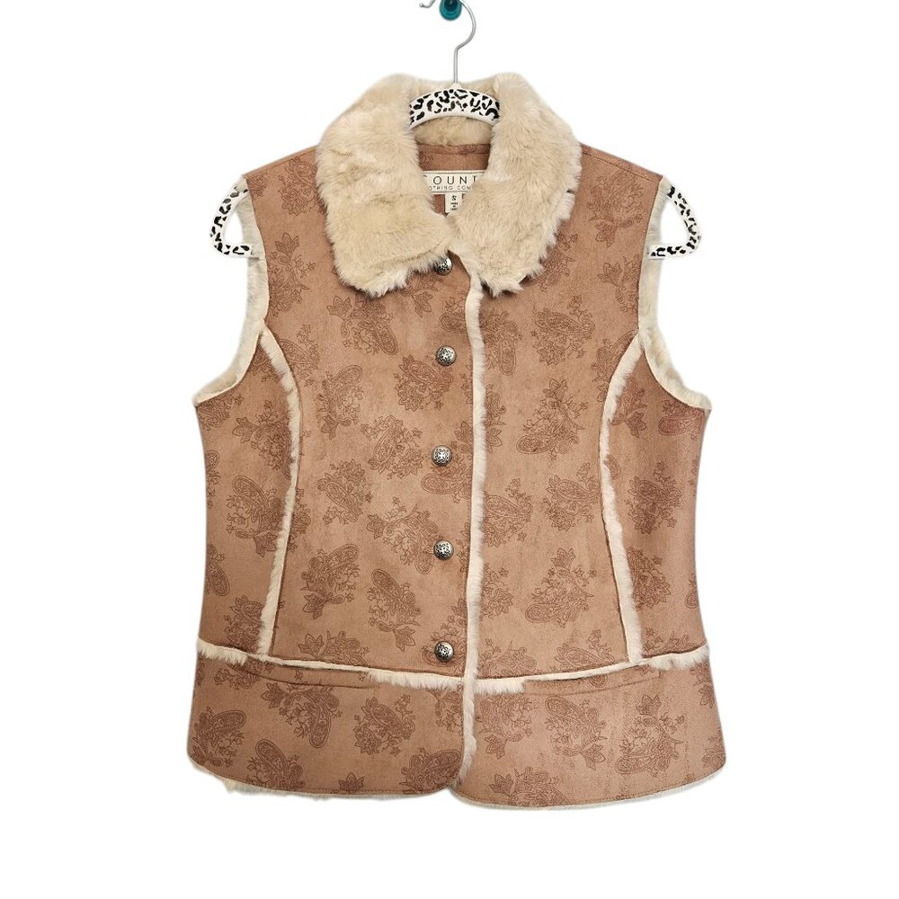 NWT County Clothing Company Women Vest SZ Small Western Faux Suede Lined Western